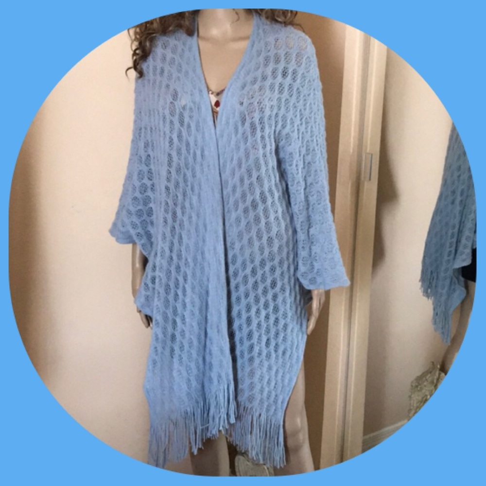 Wrap Light Blue with Fringe one size